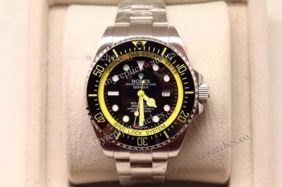 Rolex Replica  Sea-Dweller Deepsea Stainless steel Yellow Markers Watch 